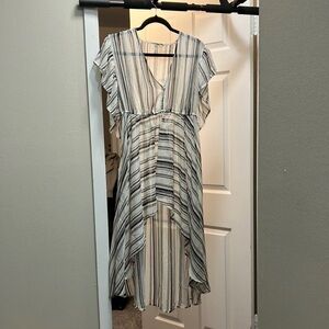 Striped V-Neck High-Low Dress